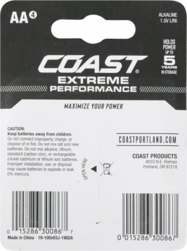 Coast Extreme Performance AA Batteries Perspective: back