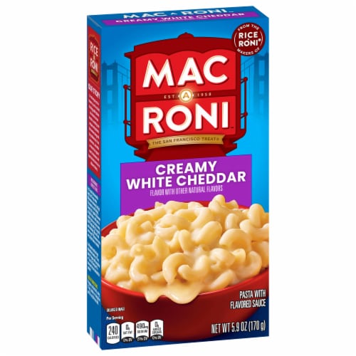 Mac-A-Roni™ Creamy White Cheddar Macaroni and Cheese Pasta Box Perspective: back