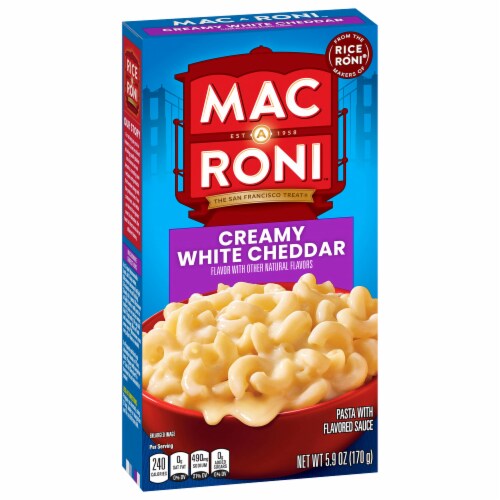 Mac-A-Roni™ Creamy White Cheddar Macaroni and Cheese Pasta Box Perspective: back