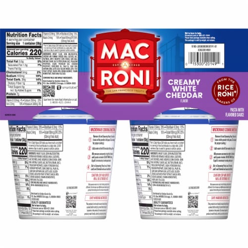 Mac-A-Roni™ Macaroni and Cheese Creamy White Cheddar Cups Perspective: back