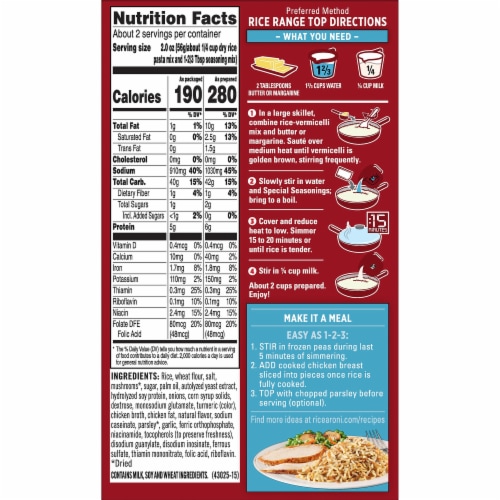 Rice A Roni Chicken & Mushroom Flavor Rice Mix Perspective: back