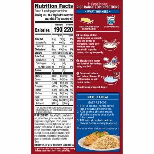 Rice-A-Roni® Lower Sodium Chicken Flavor Rice Perspective: back