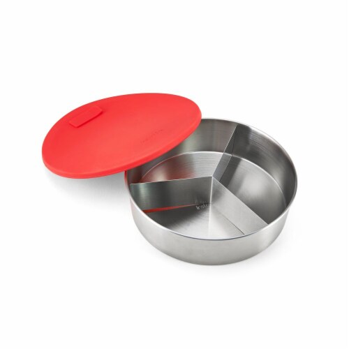 Instant Pot® Stainless Steel Round Pan with Red Lid & Divider Perspective: back