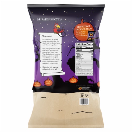 Pirate's Booty Aged White Cheddar Baked Rice & Corn Puffs Halloween Lunch Bags Perspective: back