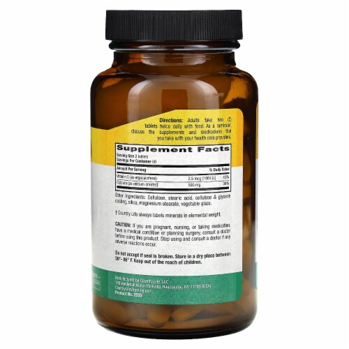 Country Life Calcium Citrate with Vitamin D - 120 Tablets Perspective: back