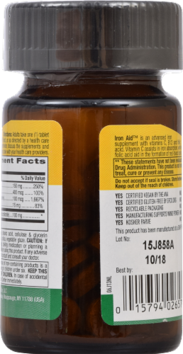 Country Life Iron Aid 15 mg Gluten Free Tablets Perspective: back