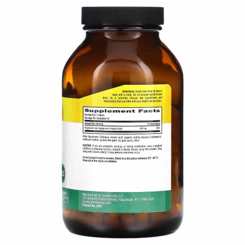 Country Life Chelated Magnesium Glycinate 400 mg - 180 Tablets (133 mg per Tablet ) Perspective: back