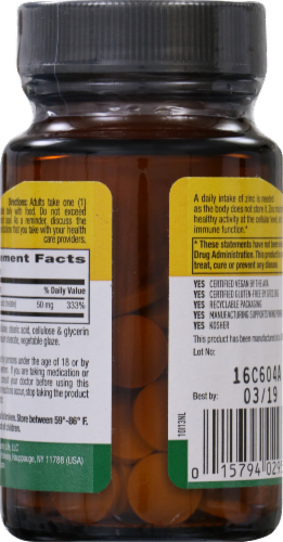 Country Life Chelated Zinc 50 mg Tablets Perspective: back