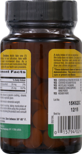 Country Life Zinc Picolinate 25 mg Tablets Perspective: back