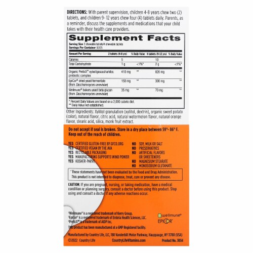 Country Life® Gut Connection® Kids Immunebalance™ Tablets Perspective: back