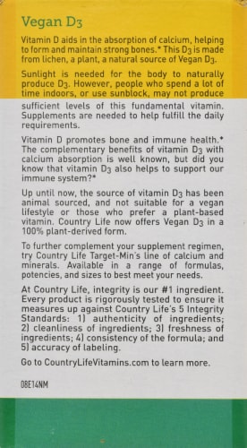 Country Life Vegan D3 Softgels 5000 IU 60 Count Perspective: back