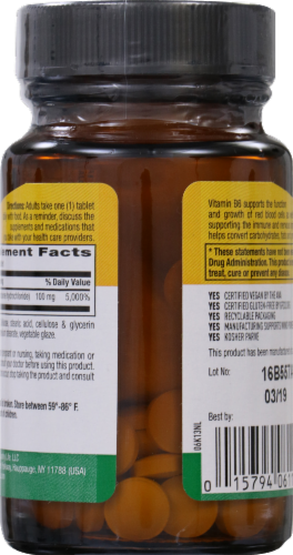 Country Life Vitamin B6 Tablets 100mg 100 Count Perspective: back