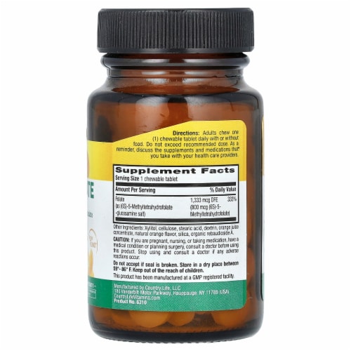 Country Life MethylFolate Orange Flavor Smooth Melts 800 mcg Perspective: back