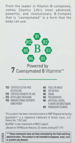 Country Life Advanced Coenzyme B-Complex Vegetarian Capsules 120 Count Perspective: back