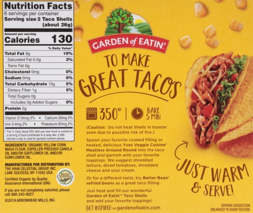 Garden of Eatin'® Organic Yellow Corn Taco Shells Perspective: back