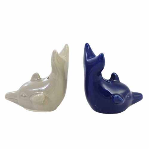 Tabletop Dolphin Salt/ Pepper Shaker Set Ceramic Ocean Water Swimming B22048 Perspective: back