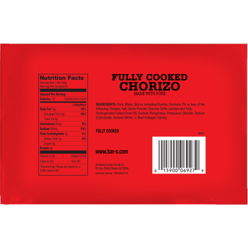 Bar-S® Breakfast Fully Cooked Pork Chorizo Links Perspective: back