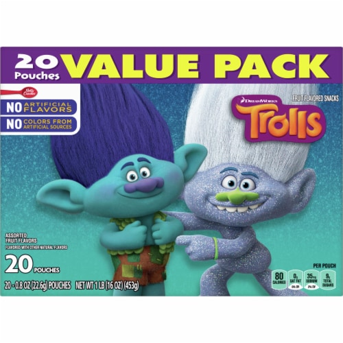 Betty Crocker Dreamworks Trolls World Tour Assorted Fruit Flavored Snacks Perspective: back