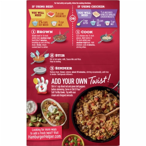 Hamburger Helper Cheesy Fajita Rice & Cheesy Sauce Mix Perspective: back