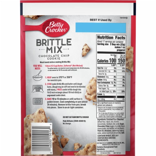 Betty Crocker Chocolate Chip Cookie Brittle Mix Perspective: back