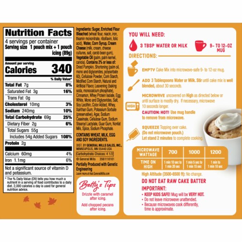 Betty Crocker Pumpkin Spice Cake Mug Treats Packets Perspective: back