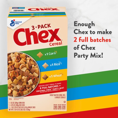 Chex Cereal Party Mix Variety Pack Corn Rice and Wheat Chex, 36.5 oz