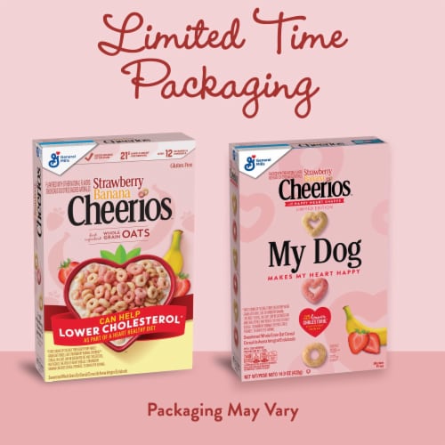 General Mills Strawberry Banana Cheerios Happy Heart Shapes Large Size Cereal Perspective: back