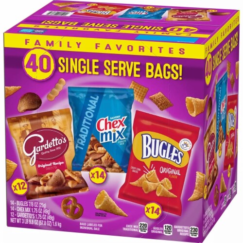 Bugles, ChexMix and Gardetto Variety Pack (40 Count) Perspective: back