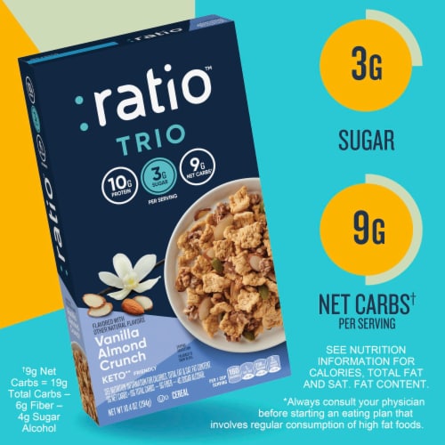 Ratio Trio Keto Friendly Vanilla Almond Crunch Cereal Perspective: back