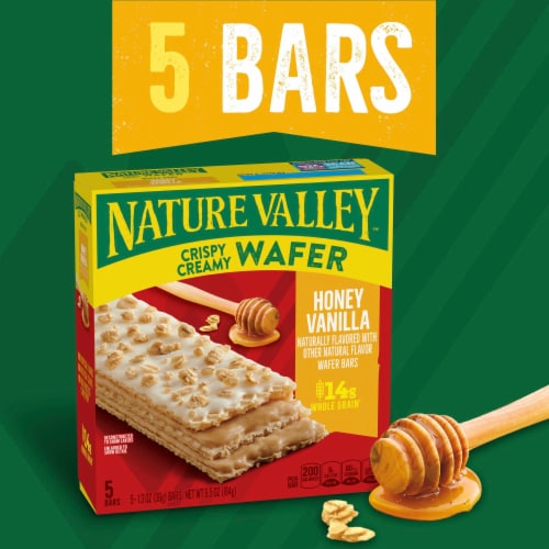 Nature Valley Crispy Creamy Wafer Bars, Honey Vanilla Flavored Snacks, Made with Whole Grain Perspective: back