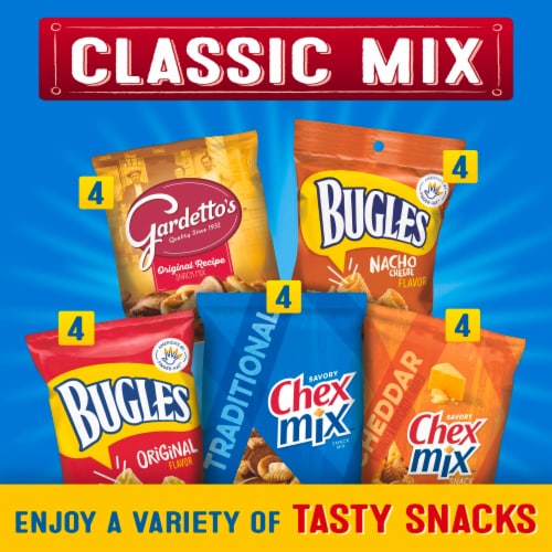Classic Mix Snack Variety Pack Bugles Gardetto's Chex Mix Perspective: back