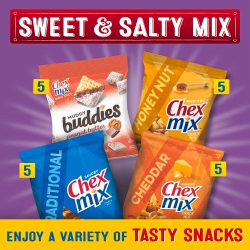 Sweet & Salty Mix Muddy Buddies and Chex Mix Snacks Variety Pack Perspective: back
