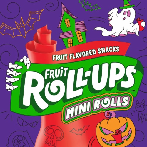 Fruit Roll-Ups Mini Rolls Screamin' Strawberry Fruit Flavored Halloween Snacks Perspective: back