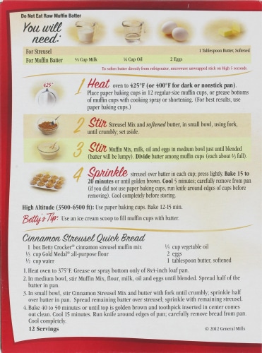 Betty Crocker Cinnamon Streusel Muffin Mix Perspective: back