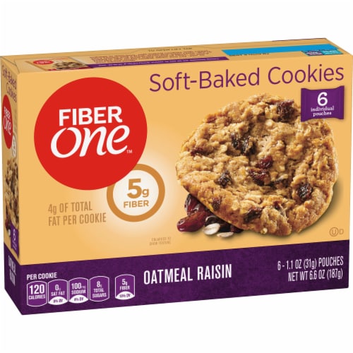 Fiber One Oatmeal Raisin Chewy Soft Baked Cookies Ready To Eat Dessert Snacks Perspective: back