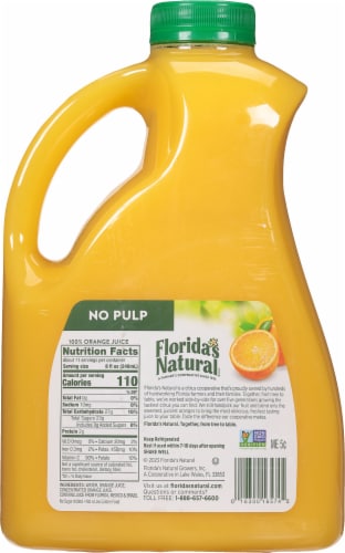 Florida's Natural 100% No Pulp Orange Juice Perspective: back