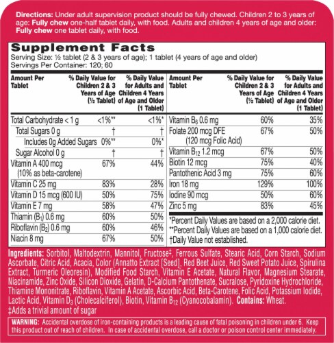 Flintstones™ with Iron Kids Multivitamin Chewable Tablets Perspective: back