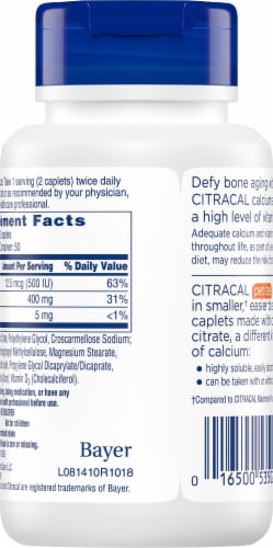 Citracal Petites Calcium Citrate Plus D3 Coated Caplets 100 Count Perspective: back