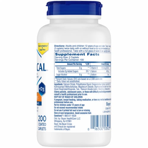 Citracal® Calcium Citrate with Vitamin D Petite Supplement Caplets Perspective: back