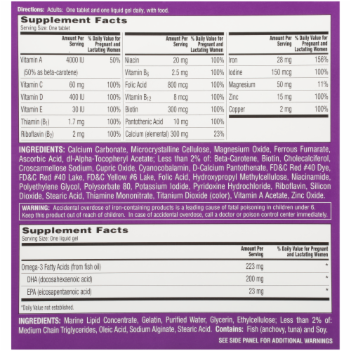 One A Day Women's Prenatal Multivitamin / Multimineral with Folic Acid DHA & Iron Supplement Perspective: back