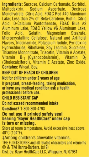 Flintstones Chewable Toddler Multivitamin Chewable Tablets 80 Count Perspective: back