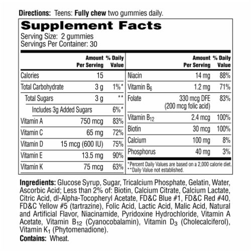 One A Day® Teen Gummies for Her Vitacrave Multivitamin Gummies Perspective: back