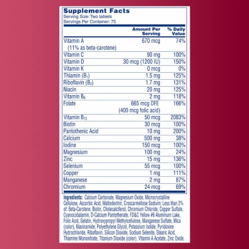 One A Day® Proactive 65+ for Men & Women Multivitamin Tablets Perspective: back