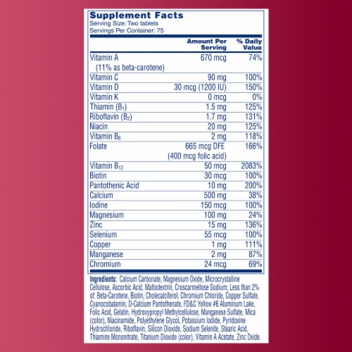 One A Day® Proactive 65+ for Men & Women Multivitamin Tablets Perspective: back