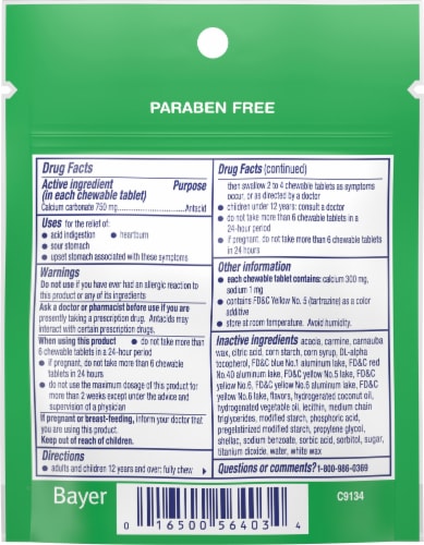 Alka-Seltzer Calcium Carbonate / Antacid Extra Strength Assorted Fruit Heartburn Relief Chews Perspective: back