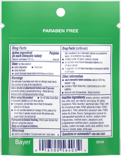 Alka-Seltzer Calcium Carbonate / Antacid Extra Strength Assorted Fruit Heartburn Relief Chews Perspective: back