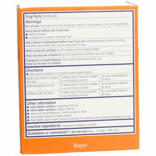 AlkaSeltzer Gold Antacid Effervescent Tablets, 36 Ct Perspective: back