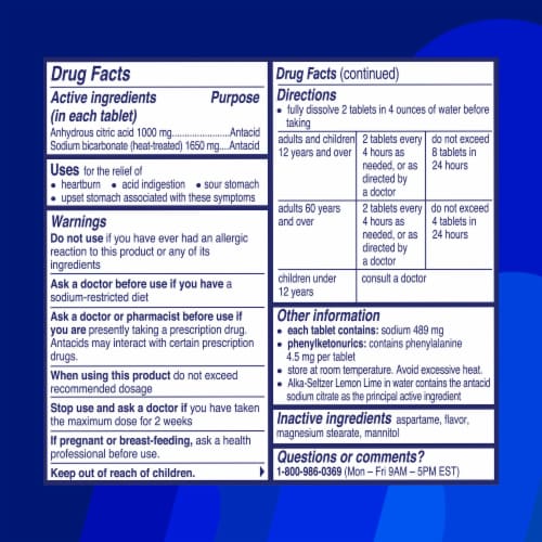 Alka Seltzer® Lemon Lime Tablets Perspective: back