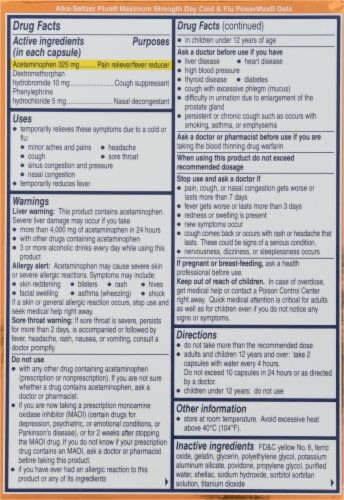 Alka Seltzer Plus Day Non-Drowsy Cold & Flu PowerMax Liquid Gels Perspective: back