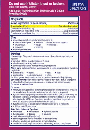 Alka-Seltzer Plus Cold and Cough PowerMax® Liquid Gels Perspective: back